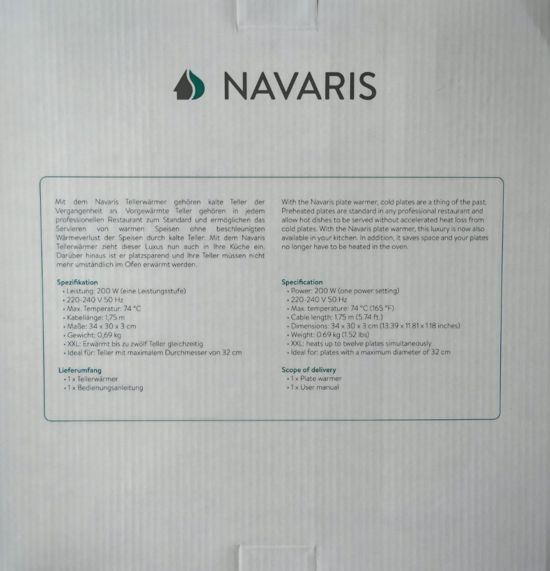Navaris XXL Tellerwärmer 200W für 10 Teller Gastro Wärmematte elektrisch C05