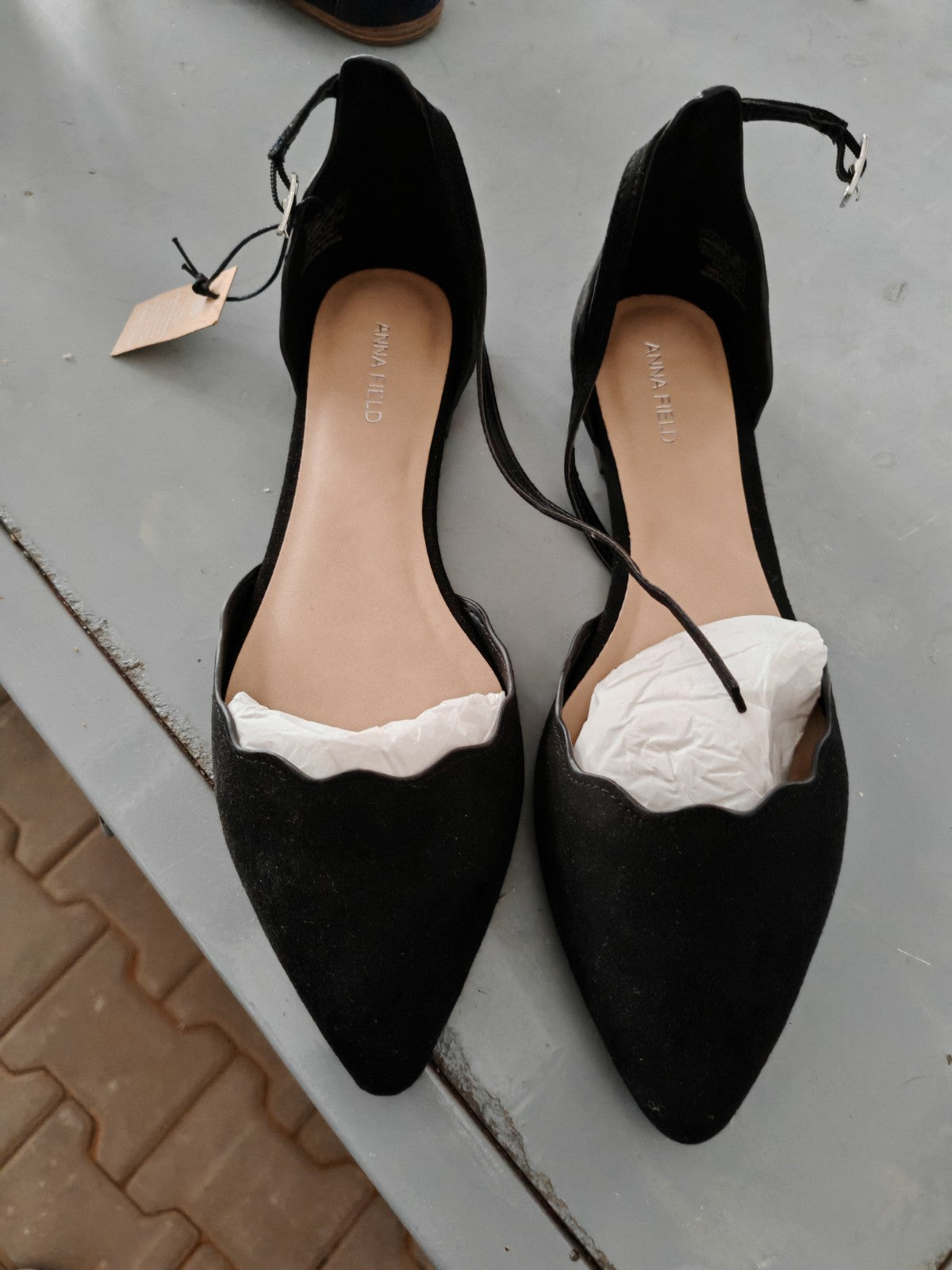 Anna Field Damen Riemchen Ballerinas Schwarz Gr. 40 Spitz Flache Schuhe G2