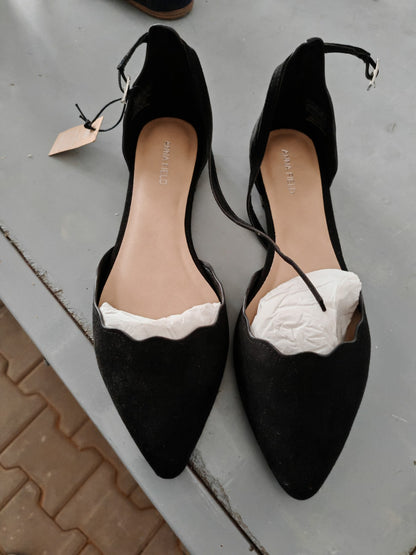 Anna Field Damen Riemchen Ballerinas Schwarz Gr. 40 Spitz Flache Schuhe G2