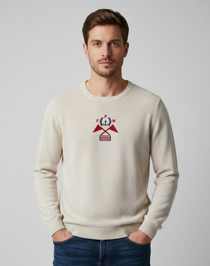Strandfein Menswear Herren Pullover Gr. L Offwhite Rundhals Strick Anker D2