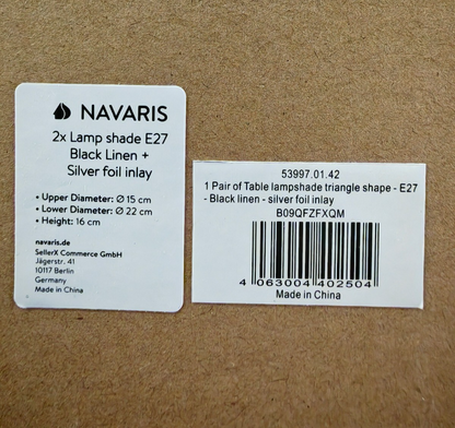 Navaris 2x Lampenschirm E27 Schwarz Silber Leinen 22cm Tischlampe 53997 HO-A36