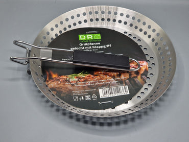 Home Division BBQ Grillpfanne gelocht mit Klappgriff Grill Zubehör Edelstahl
