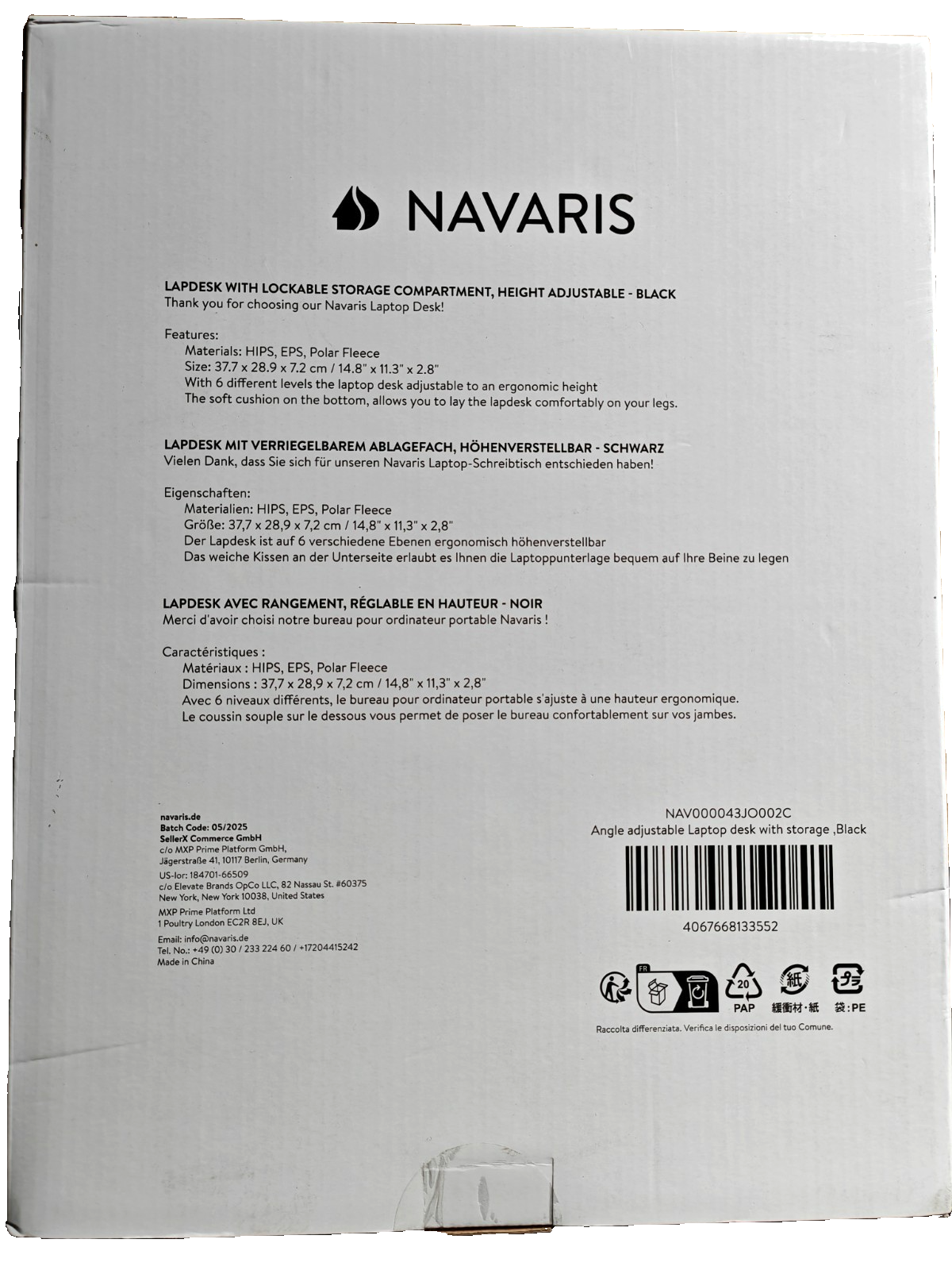 Navaris Laptop Tisch Bettablage Tablet Ständer 8 Stufen Schwarz