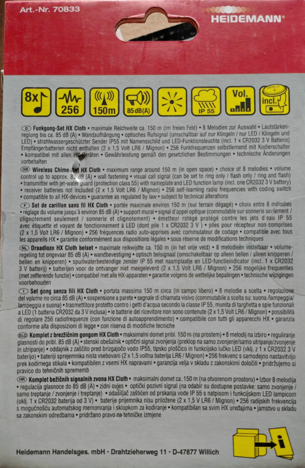 Heidemann 70833 Funkgong Komplett Set Türklingel Funkklingel