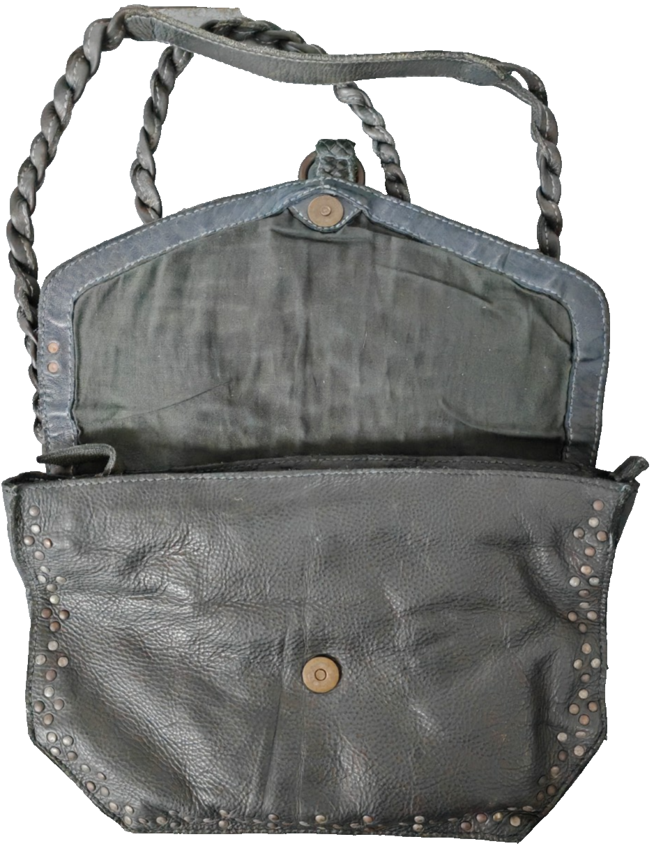 Desiderius Arpi Damen Ledertasche Dark Olive Rindsleder Schultertasche Nieten H3