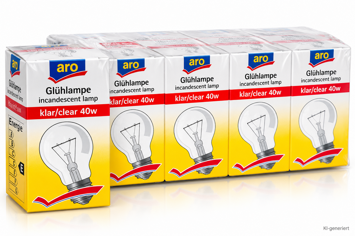 9x aro Glühlampe 40W E27 415lm Klar 230V klassische Glühbirne Restbestand HA34