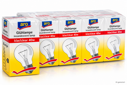 9x aro Glühlampe 40W E27 415lm Klar 230V klassische Glühbirne Restbestand HA34