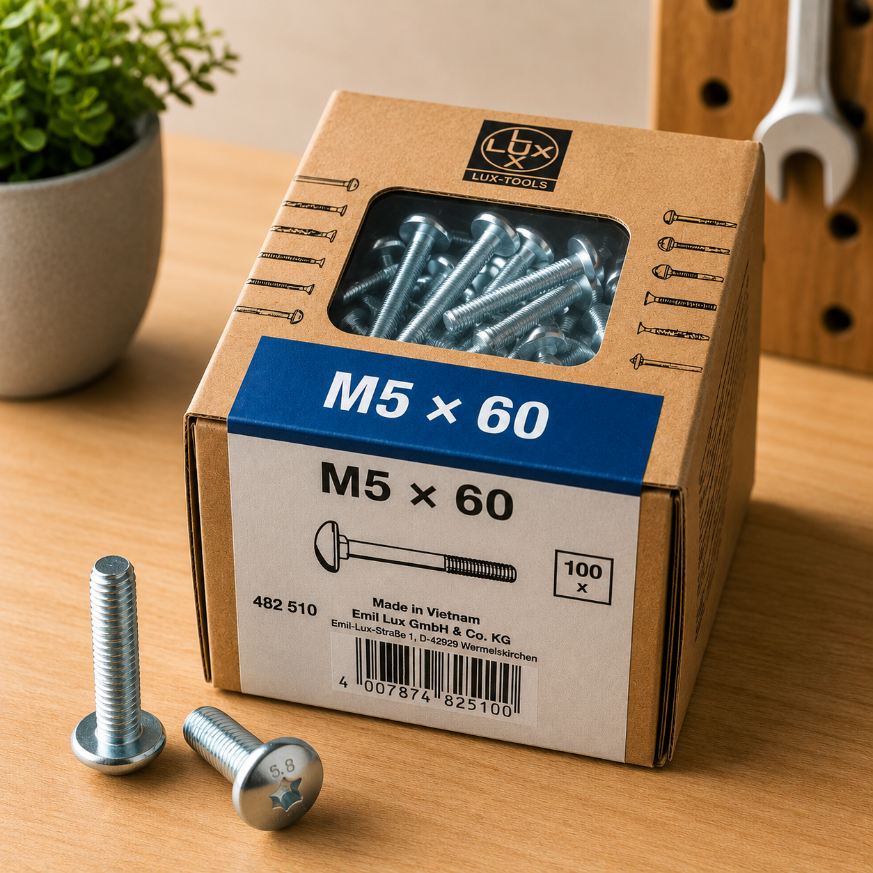 Lux Schlossschrauben verzinkt M5x60mm 100x Rundkopf metrisch Gewinde