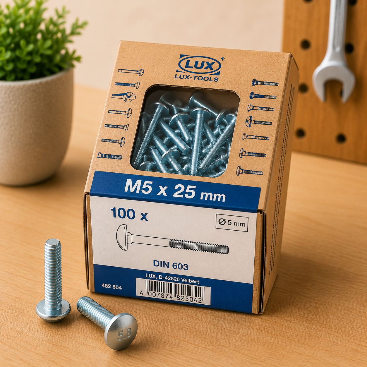 Lux Schlossschrauben verzinkt M5x25mm 100x Rundkopf metrisch Gewinde
