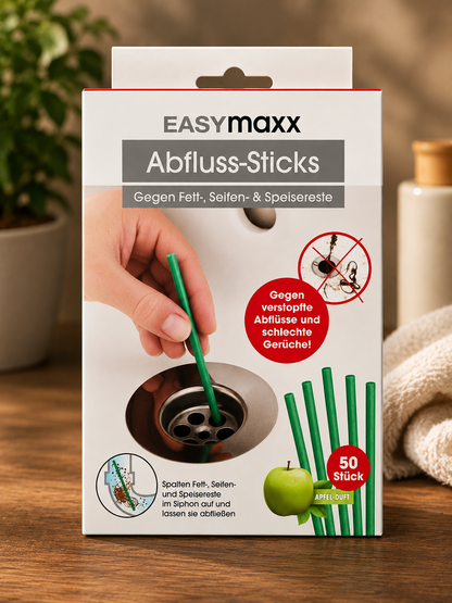 EASYmaxx Abflussreiniger Sticks 50er Apfelduft Rohreiniger Stäbchen Reiniger B5