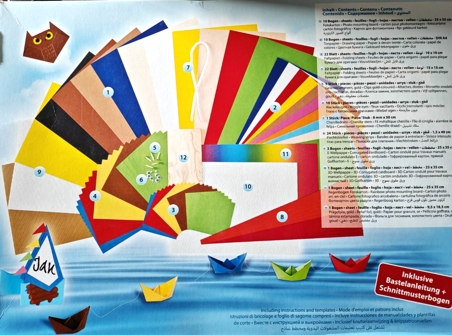 folia Bastelpapierkoffer 110 Teile – Ganzjahr Kreativ Set Kinder Basteln DIY