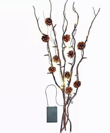 LED-Zweige "Zapfen" Dekoration echten Natur-Zapfen 5er-Set je ca. 75 cm - Neu