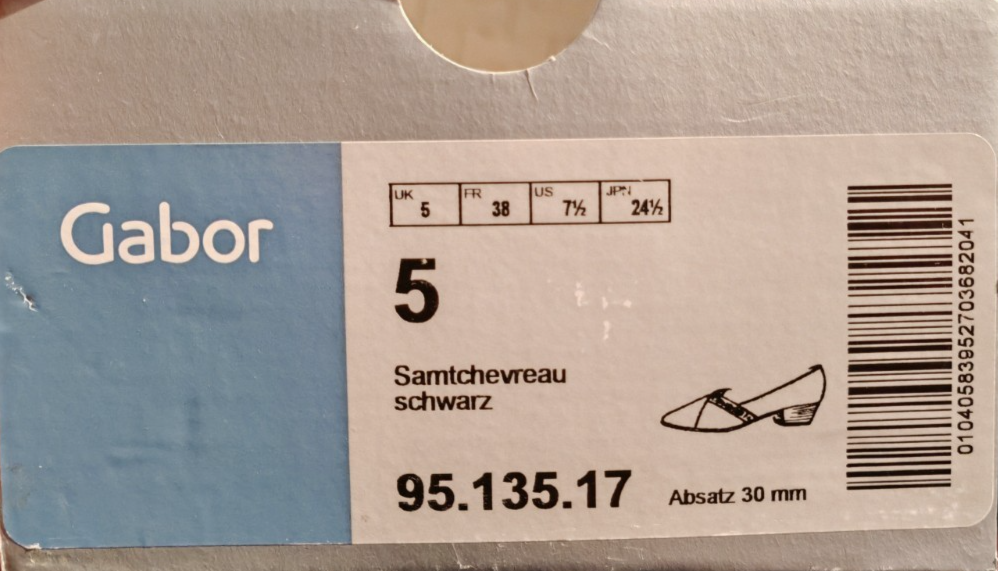 Gabor Damen Pumps Schwarz Samtchevreau Leder Gr. 38 Blockabsatz 3 cm Elegant G1
