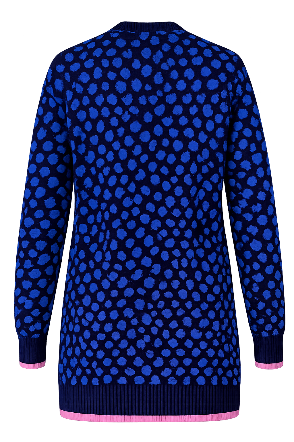 Lyla Damen Longcardigan Gr. 40 Blau Schwarz Gemustert Offene Front Taschen G3
