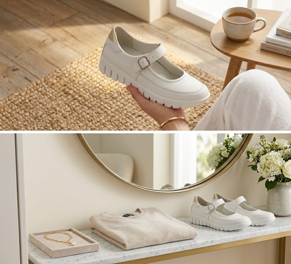 VITAFORM Mary- Jane- Ballerina Leder/ Stretch Klettverschluss weiß Größe 37