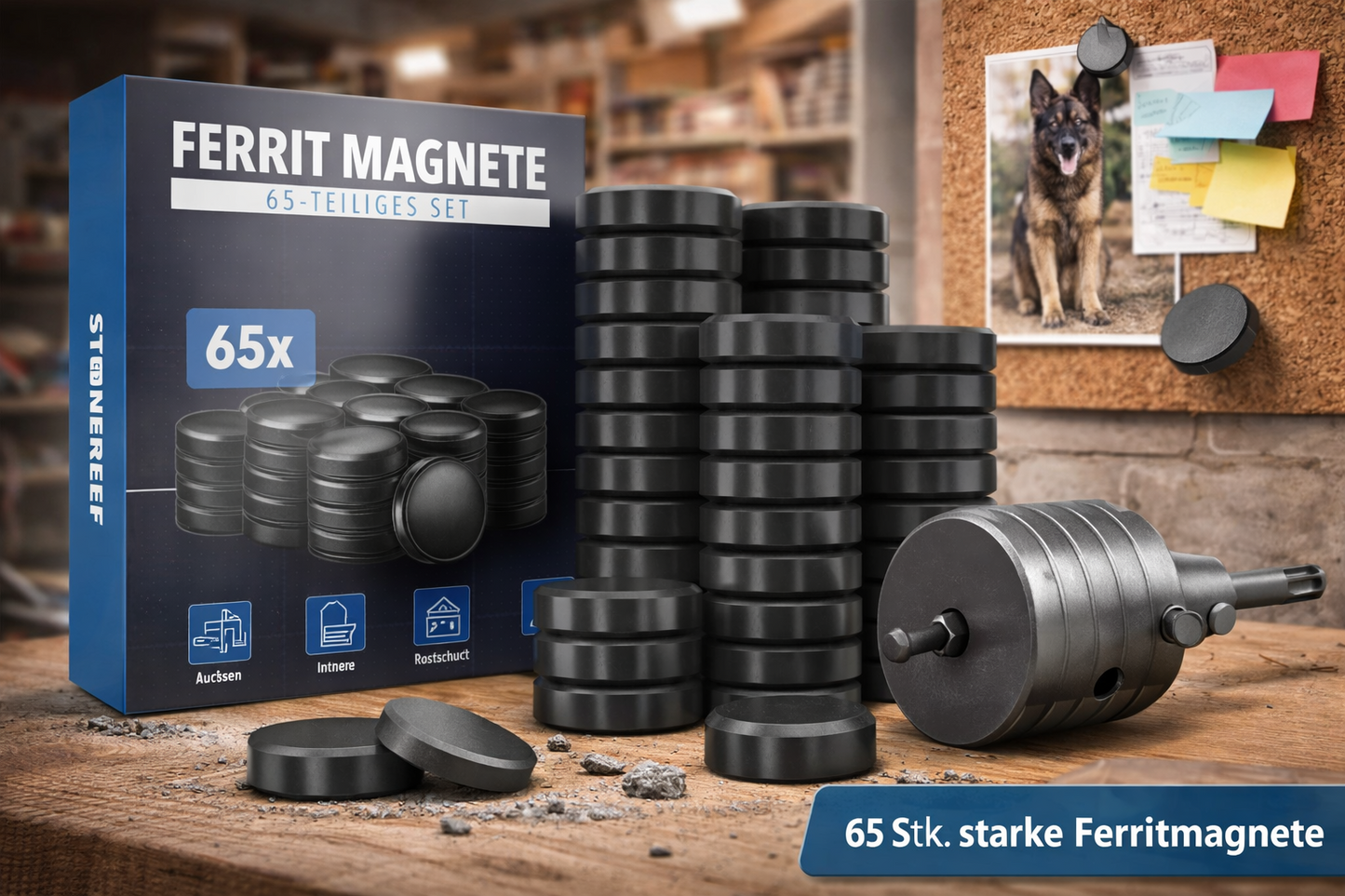65x Ferrit Magnete – stark & langlebig Ø17,6x4,9 mm schwarz