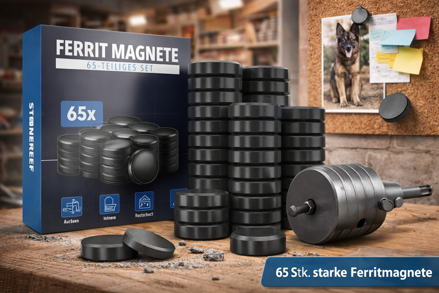 65x Ferrit Magnete – stark & langlebig Ø17,6x4,9 mm schwarz