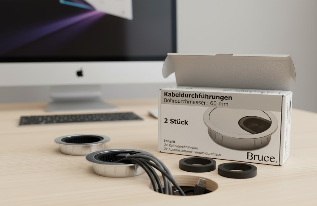 Bruce Kabeldurchführung 60 mm 2 Stück Kabeldurchlass Schreibtisch Kabeldose B5