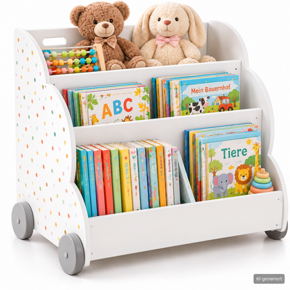 Navaris Kinder Bücherregal Weiß mit Rollen Bücherständer Spielzeug Organizer HA8
