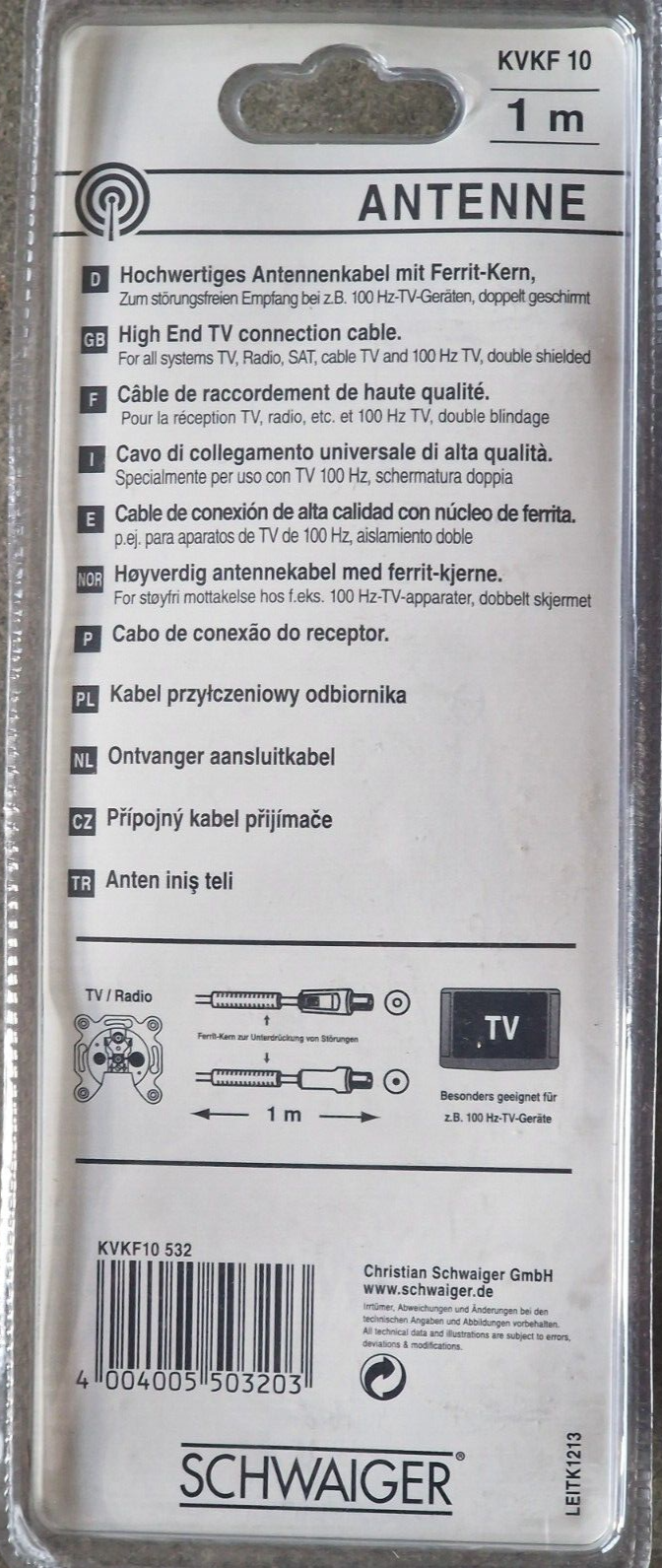 Schwaiger KVKV10 Antennenkabel 1m TV Kabel IEC Koaxialkabel