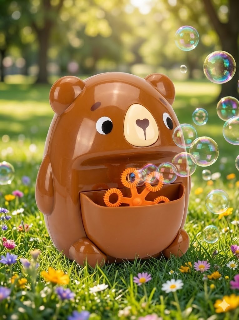 alldoro 60616 Seifenblasenmaschine Bär Braun batteriebetrieben inkl. Seifenlauge