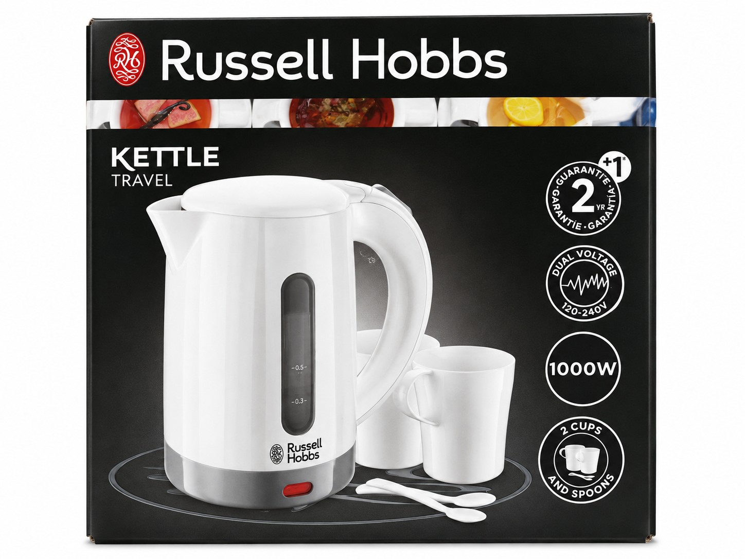 Russell Hobbs Reisewasserkocher 0,85L 1000W 2 Tassen Camping Weiß B8