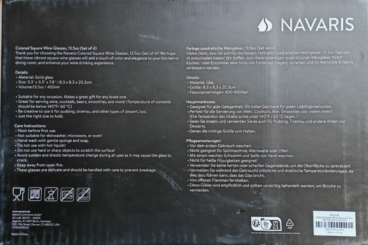 Navaris 4er Set Weingläser 400 ml – Farbige Gläser