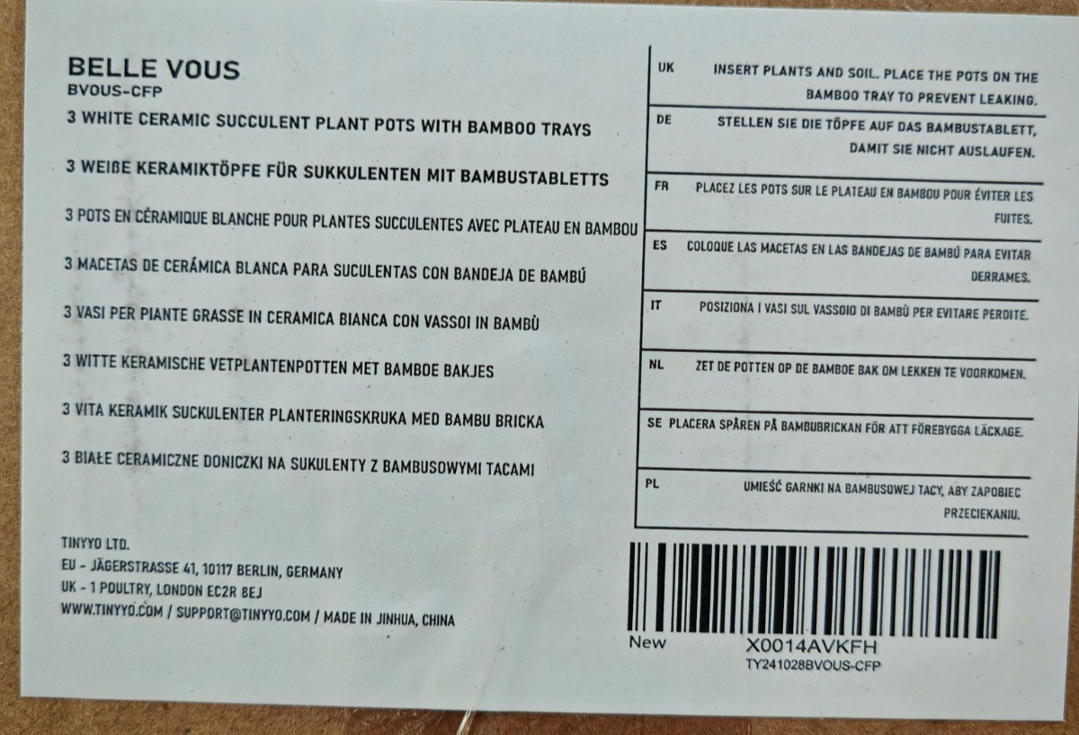 Belle Vous Blumentöpfe 3er Set Keramik Weiß Bambustablett Sukkulenten C4