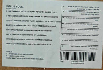 Belle Vous Blumentöpfe 3er Set Keramik Weiß Bambustablett Sukkulenten C4