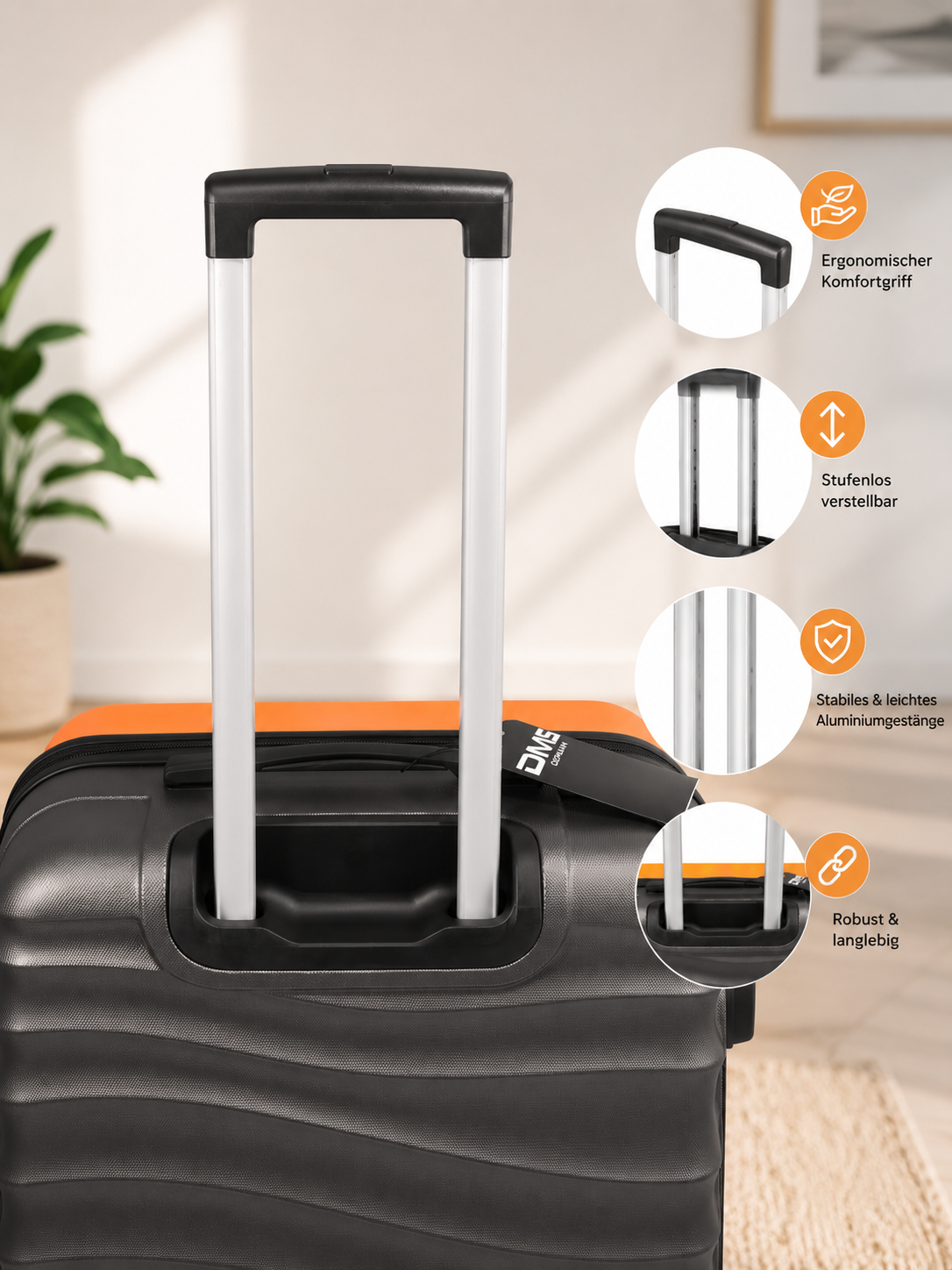 DMS 7tlg Kofferset ABS Hartschale Trolley Reisekoffer Orange 360° Rollen