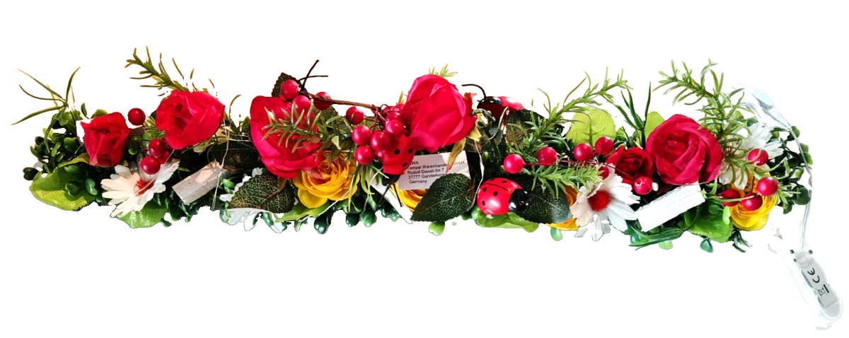 TEWA Tischaufleger Käferparade LED beleuchtet 55 cm Blumengesteck Deko E6