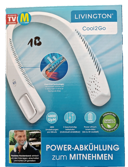 LIVINGTON Cool2Go Nackenventilator Tragbarer Ventilator USB 3 Stufen 6h Akku C6
