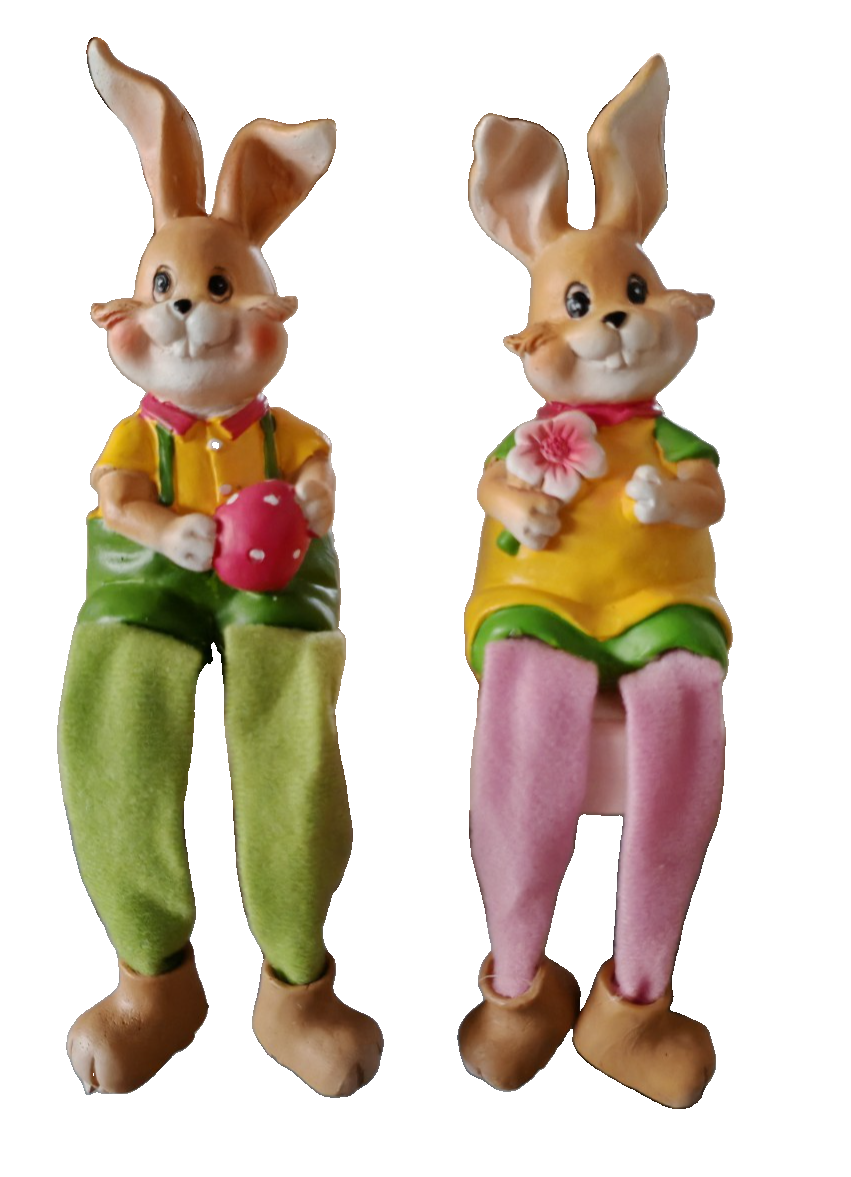 2er Set Osterhasen Kantenhocker 16 cm Deko Hasen mit Stoffbeinen Ostern C3