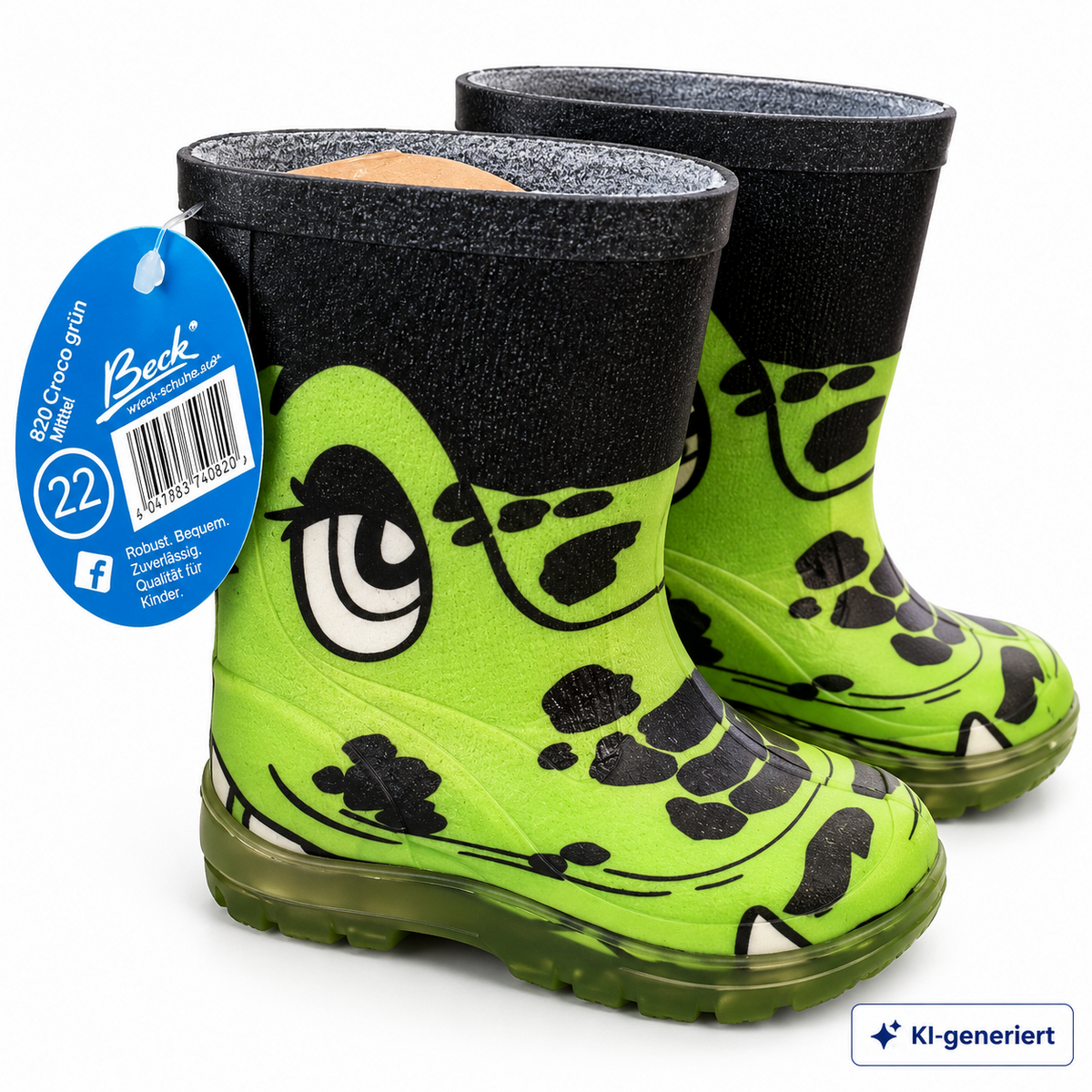 Beck Kinder Gummistiefel Gr. 22 Grün Krokodil Motiv Regenstiefel G2