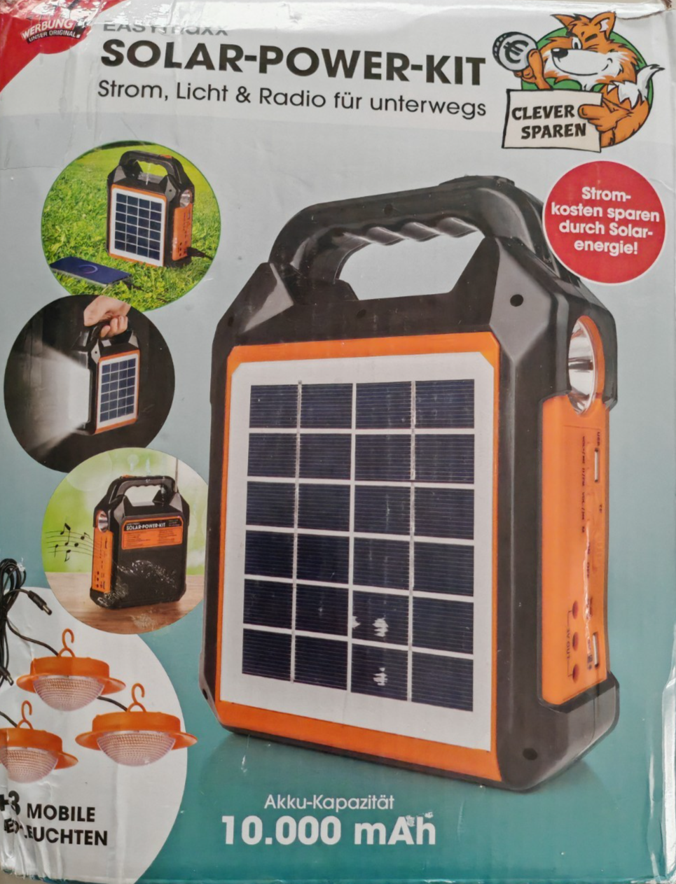 EASYmaxx Solar Power Kit 10000mAh Solar Generator Powerbank Radio LED Camping C4