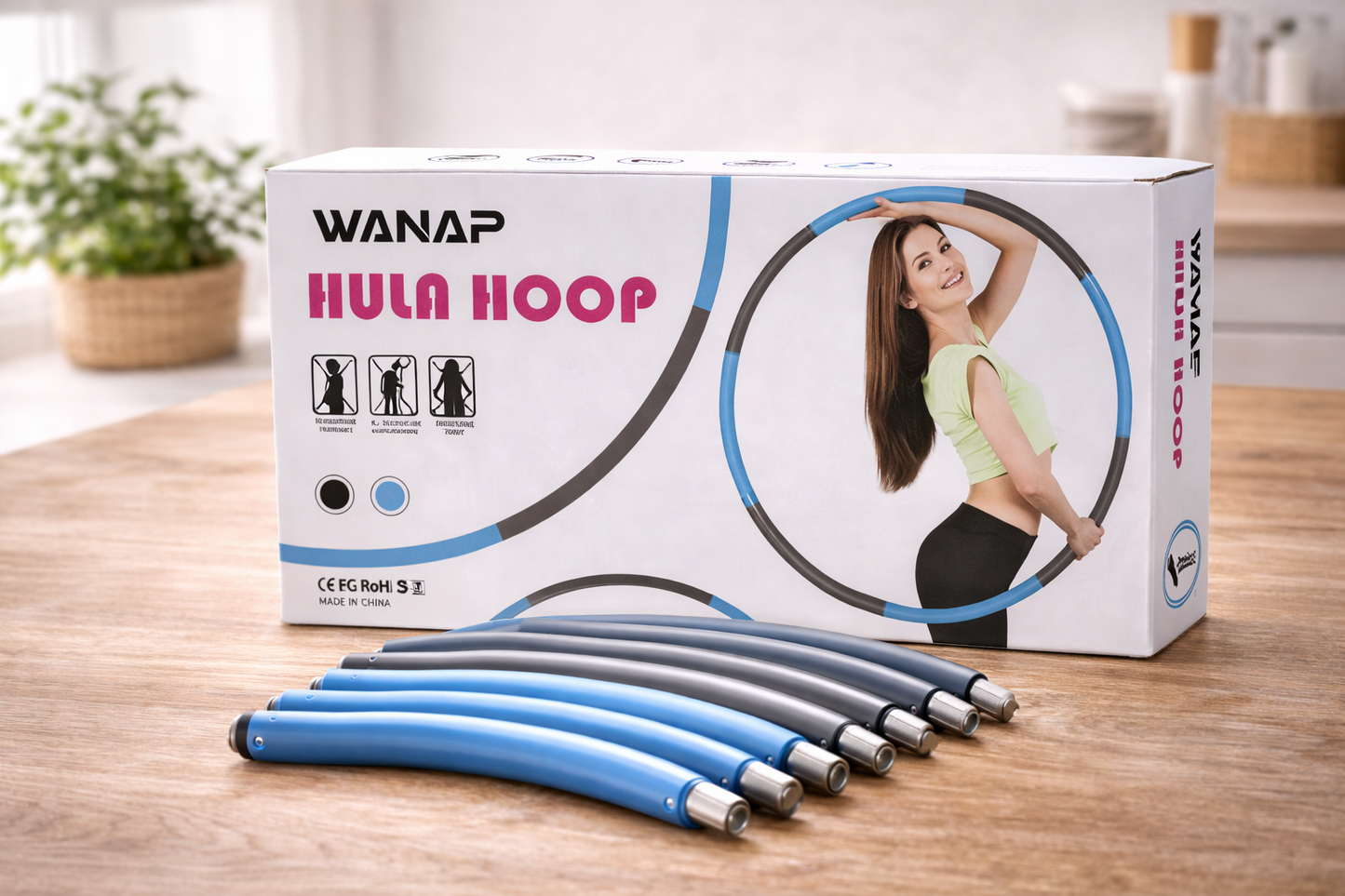 Wanap Fitness Hula Hoop 1kg 8 Teile 95cm Trainingsreifen Fitnessreifen Blau E3