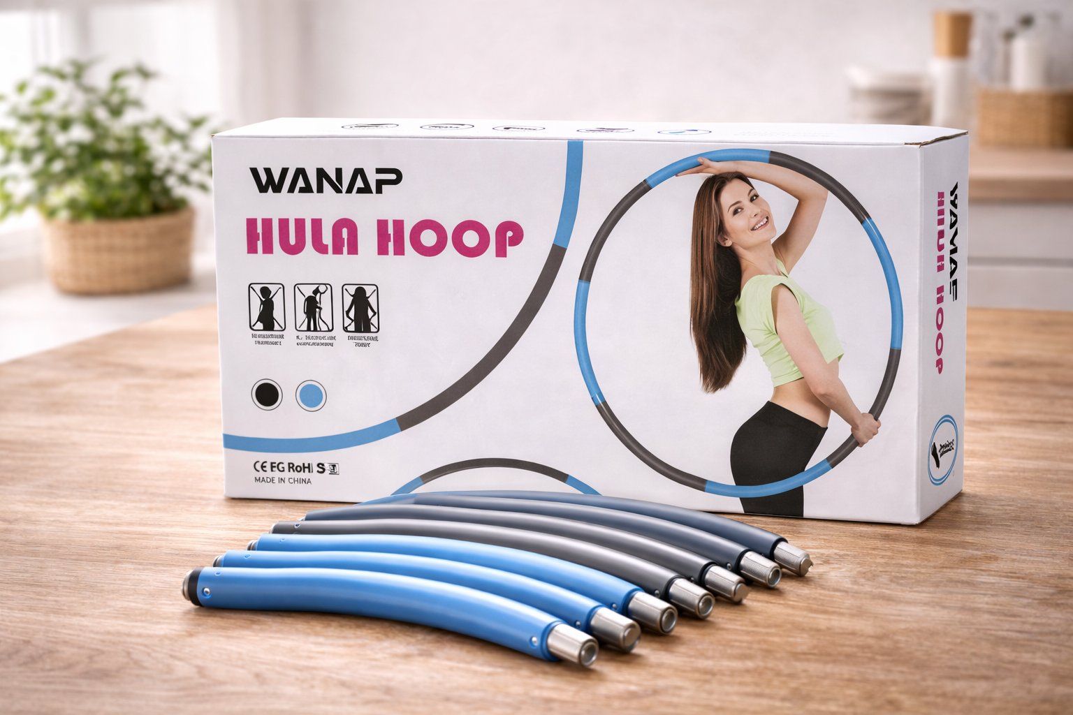 Wanap Fitness Hula Hoop 1kg 8 Teile 95cm Trainingsreifen Fitnessreifen Blau E3