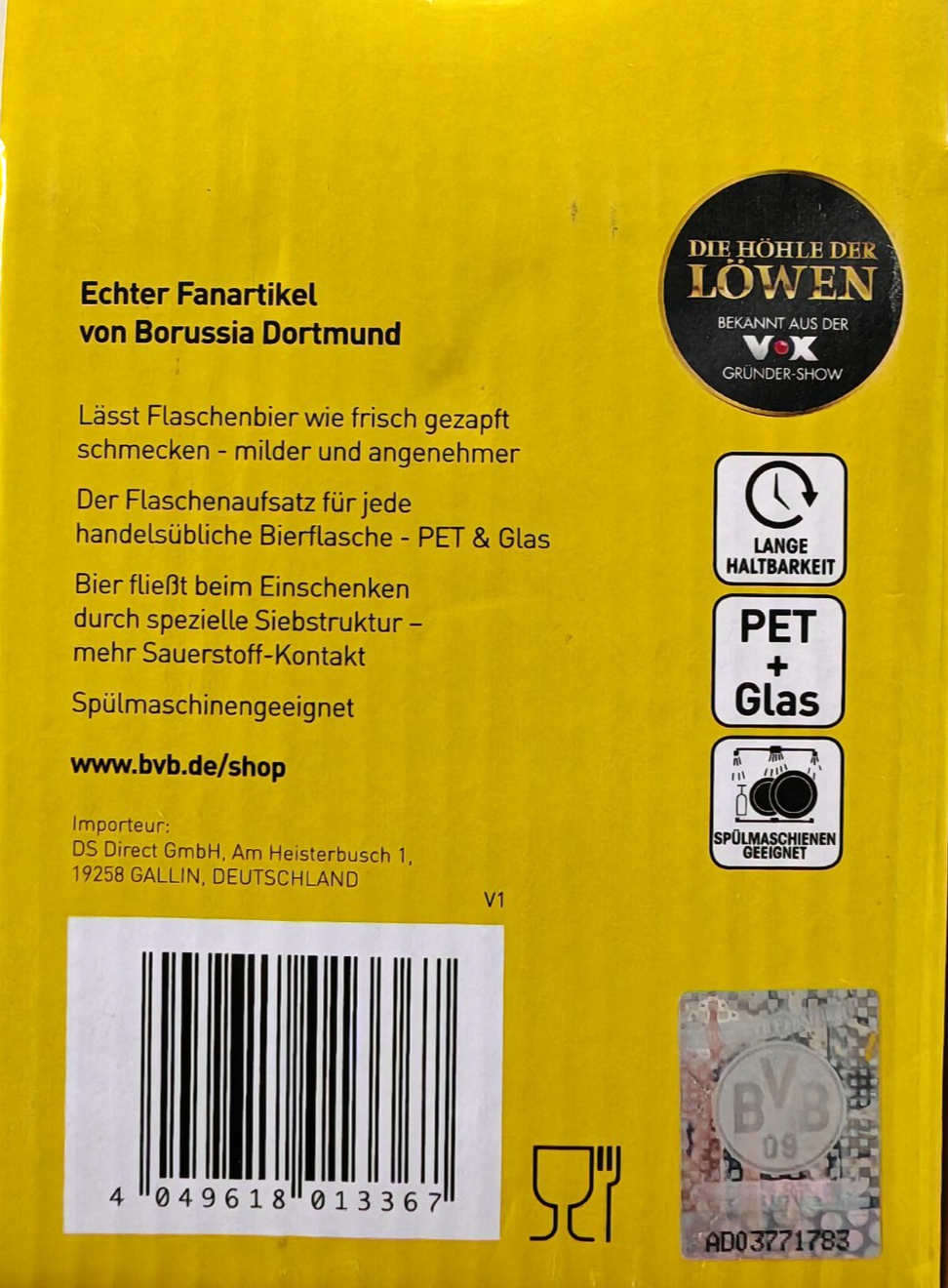 BVB Taste Hero Borussia Dortmund Bier Flaschenaufsatz Glas PET Fanartikel C4