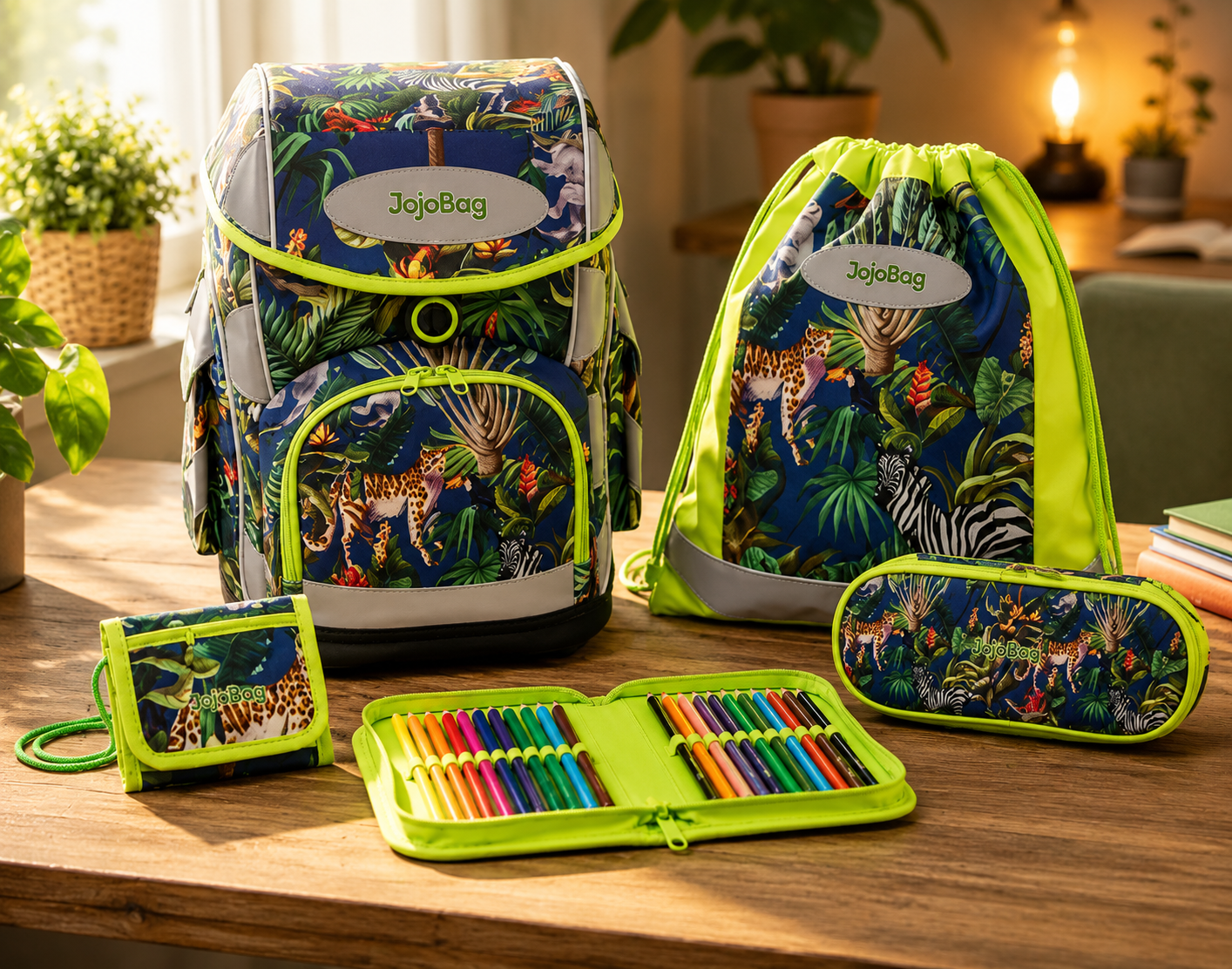 Jojobag Büchertasche Set Federmappe Sportbeutel Geldbörse Schultasche Kinder D8