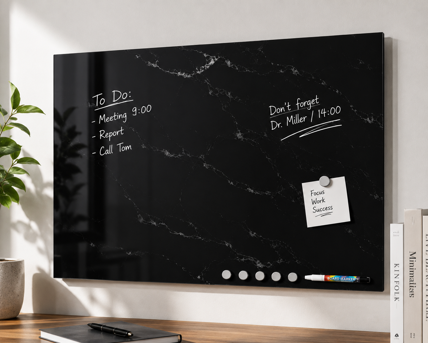 Navaris Magnettafel 70x50cm Memoboard Magnetboard Marmor Schwarz Büro Plan HA13