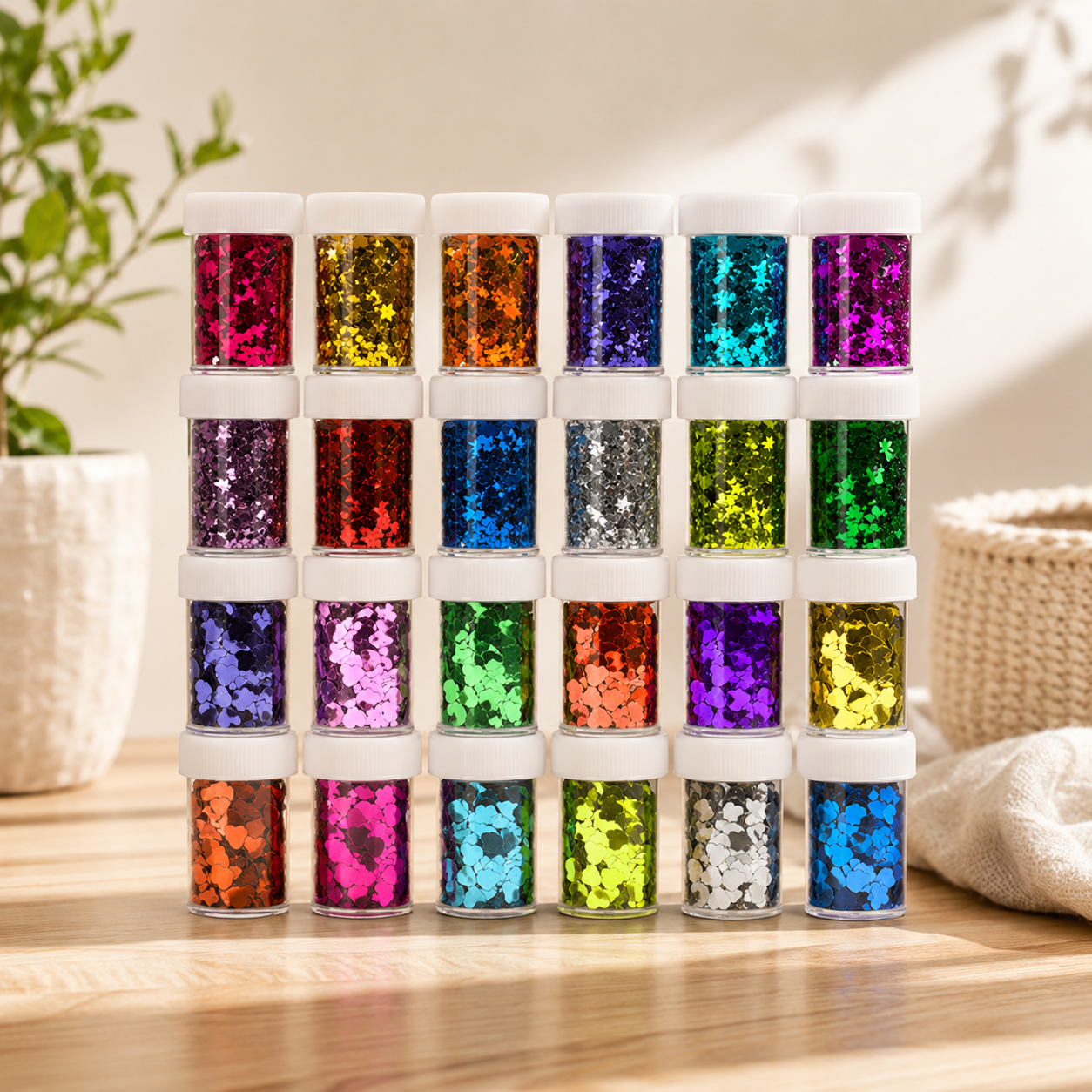 Kurtzy 24x Pailletten Sterne Herzen Glitzer Set Basteln Nageldesign DIY D10