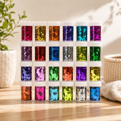 Kurtzy 24x Pailletten Sterne Herzen Glitzer Set Basteln Nageldesign DIY D10