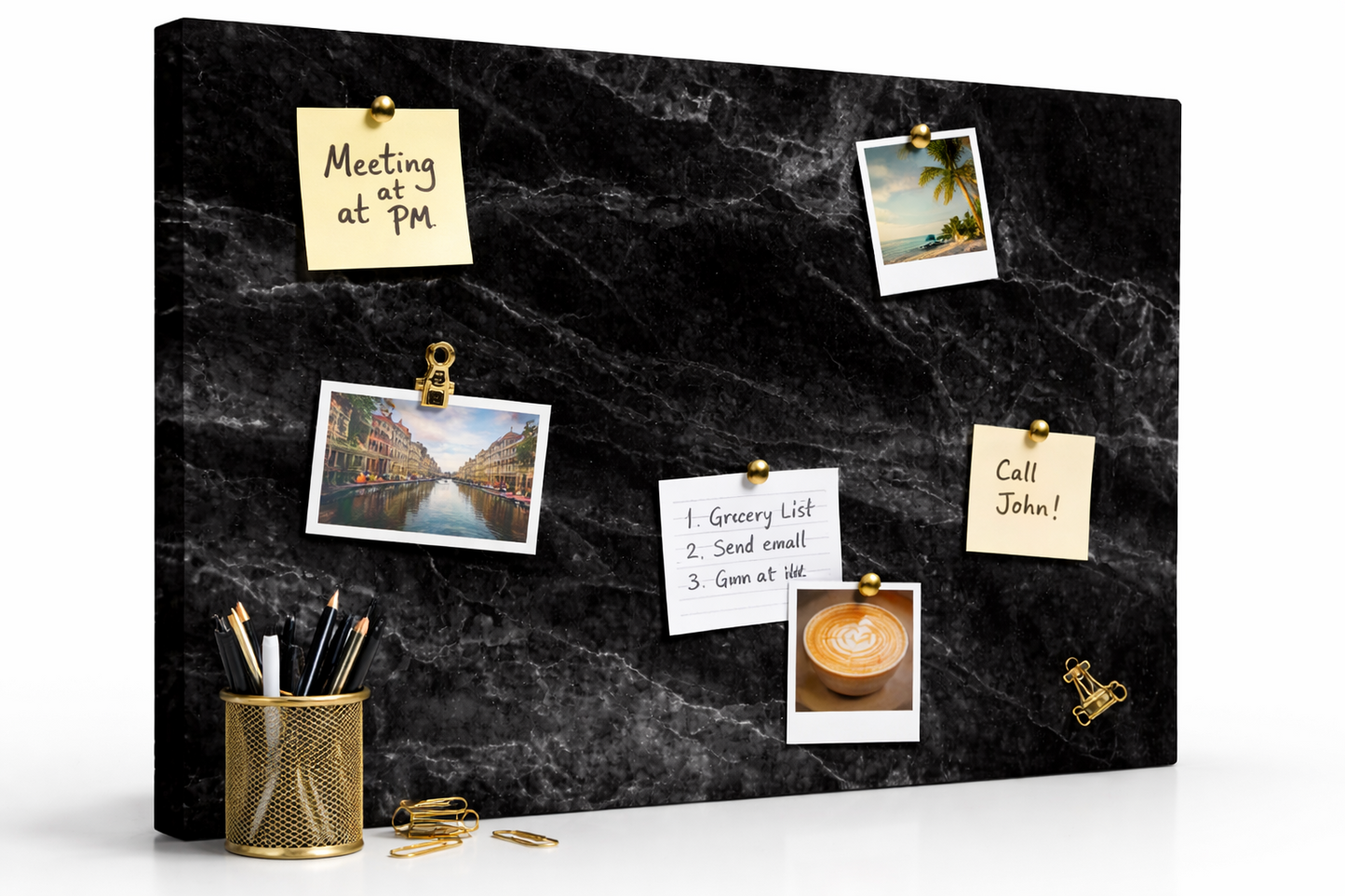 Memoboard Magnetisch 60x40cm MDF Schwarzer Marmor