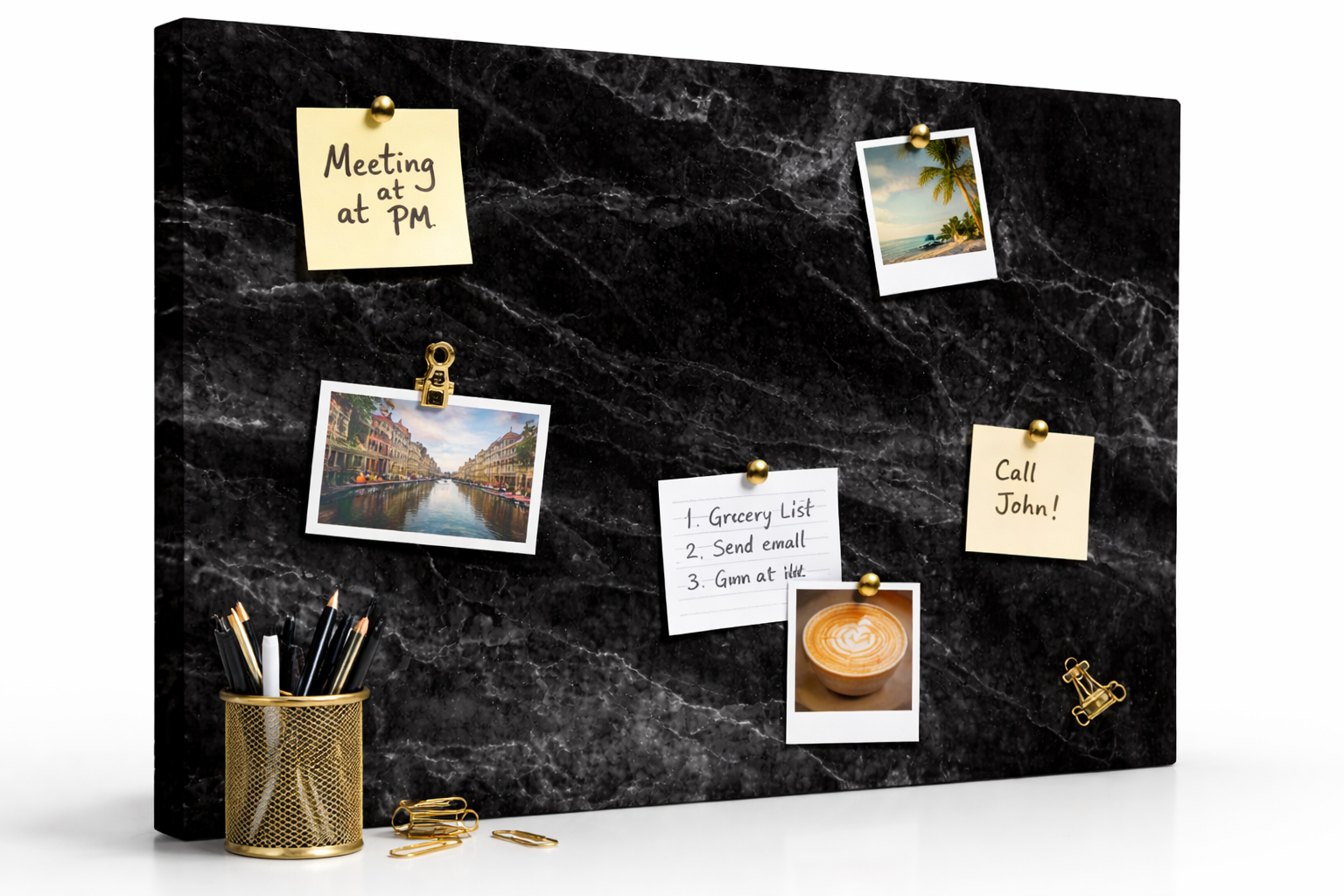 Memoboard Magnetisch 60x40cm MDF Schwarzer Marmor