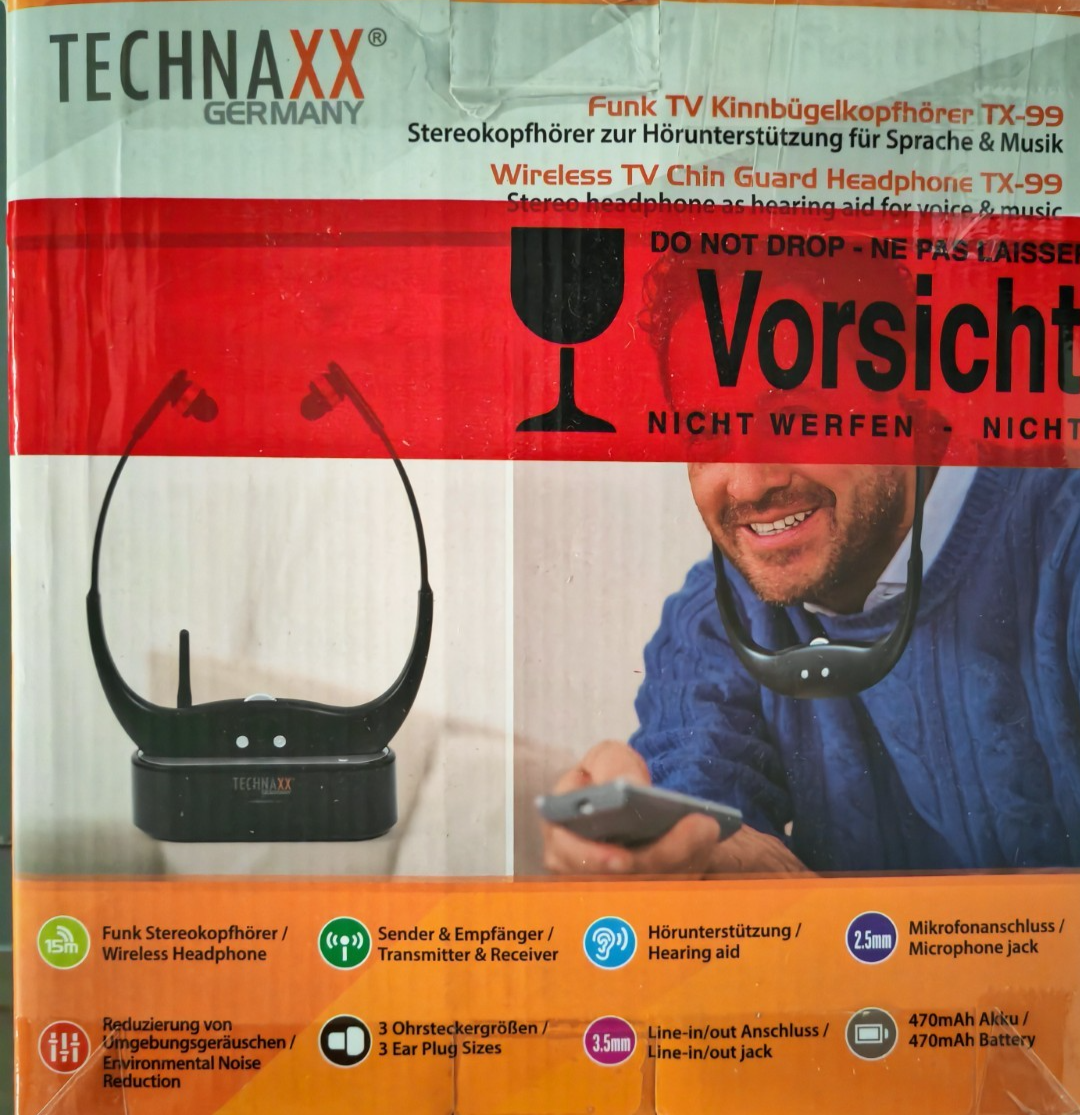 Technaxx TX-99 Funk TV Kinnbügelkopfhörer kabellos Senioren Kopfhörer A08
