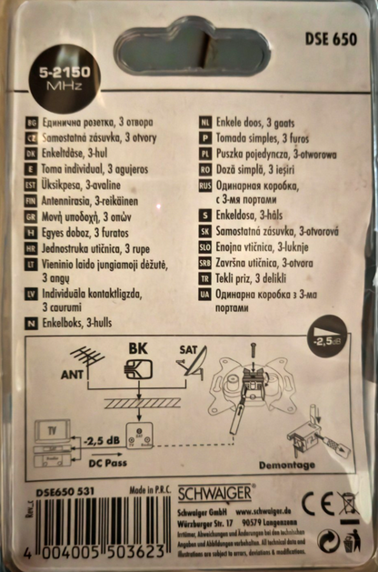 Schwaiger SAT Antennendose 3-Loch TV Radio SAT Enddose FM Einzeldose A5
