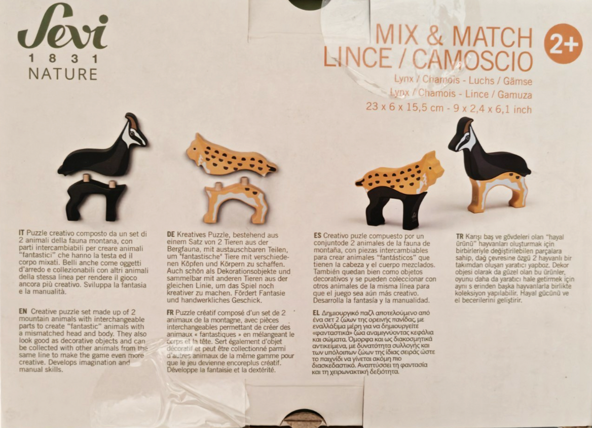 Sevi 1831 Nature Mix & Match Luchs Gämse Holzpuzzle 4-tlg. ab 2 Jahre D6