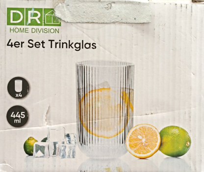 DR Home Division 4er Set Trinkgläser 445ml geriffelt Wassergläser Longdrink B5