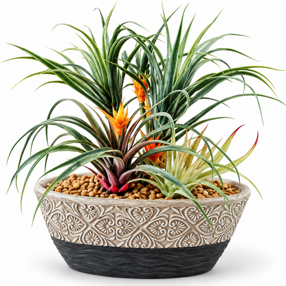 Dracena Kunstpflanze im Dekotopf 37 cm Kunstblumen Grün Grau Pflanzschale C6