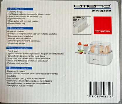 EMERIO EB-115560 Eierkocher Sprachausgabe 3 Garstufen 400W BPA frei B08